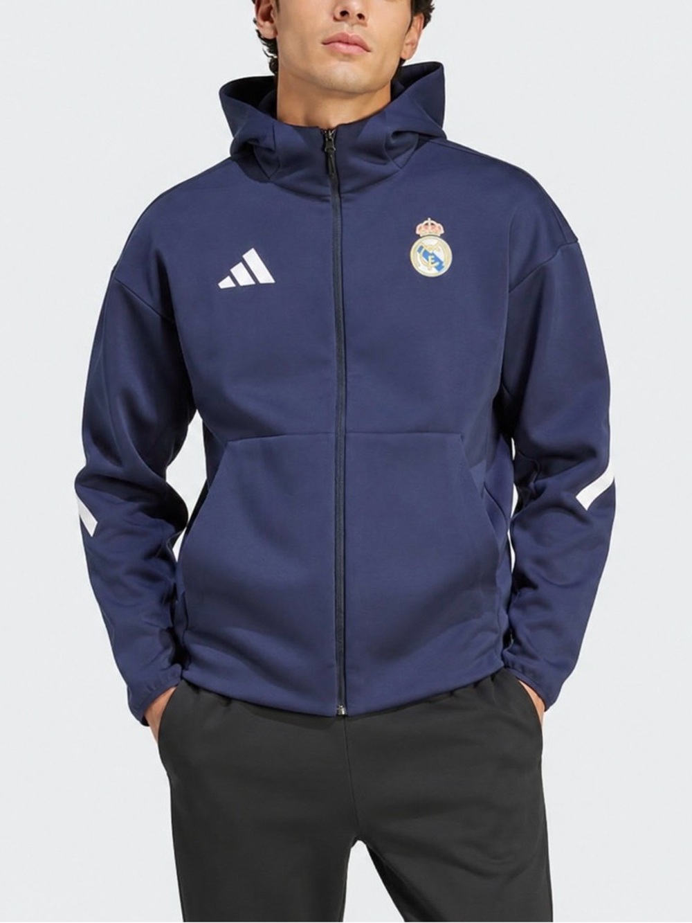 NWT $110 Adidas Real Madrid Z.N.E. Anthem Hoodie Jacket Large Navy